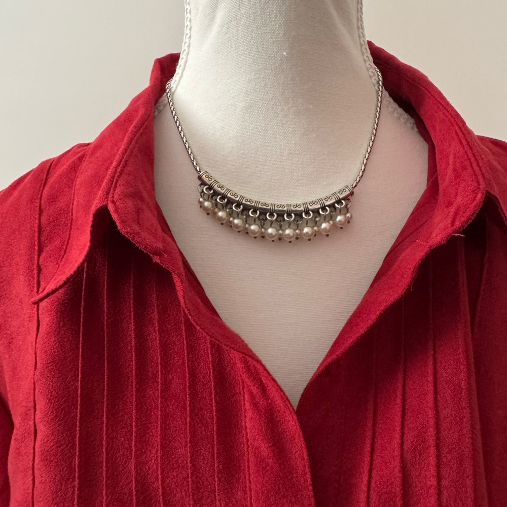 Brighton Figaro Elegant Silver Necklace with Pearl Color Beaded Accents